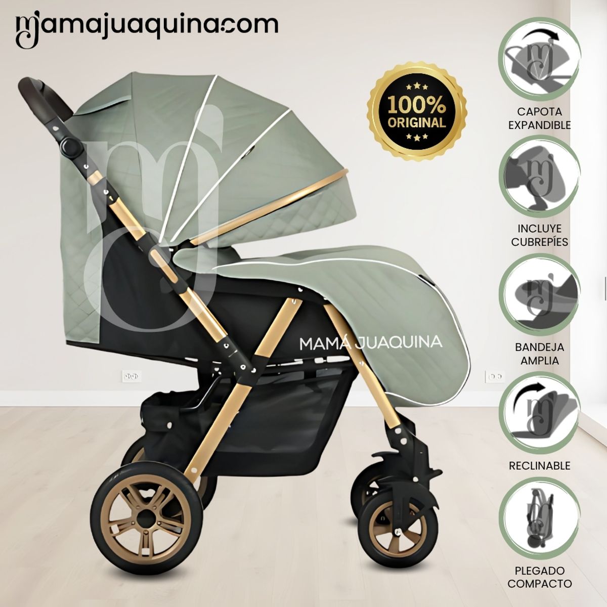 BABY - Coche Cuna de Lujo «VALEN» Mango Reversible Green