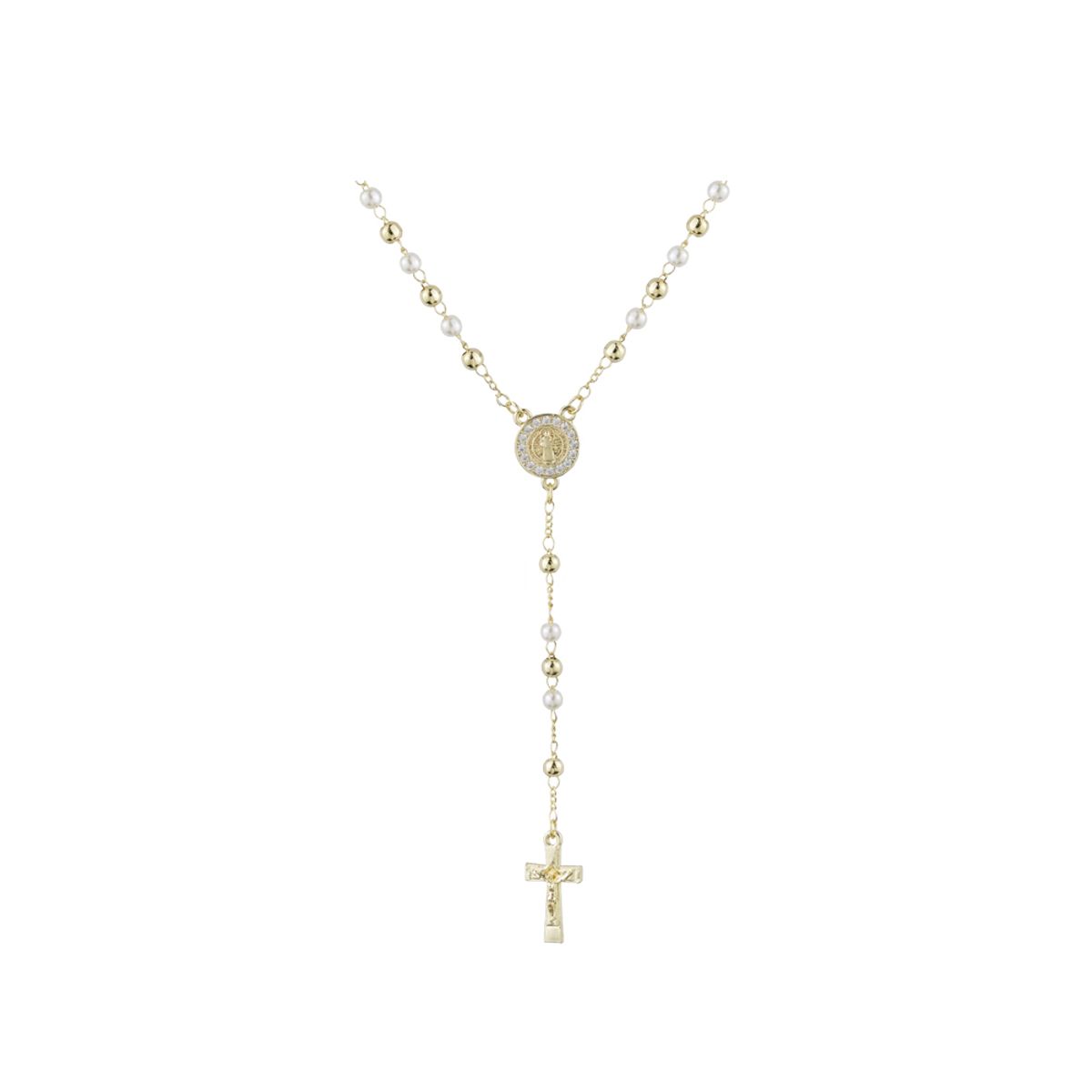 CLEO JOYAS & ACCESORIOS - Rosario Dorado Perlas con Baño de Oro