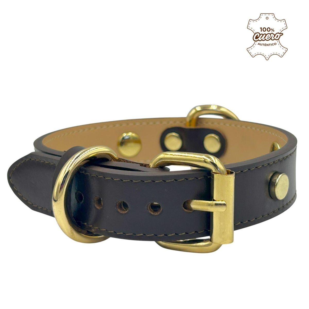 PERRY JHAN - Correa Collar Para Mascotas de Cuero - Talla XL Marrón