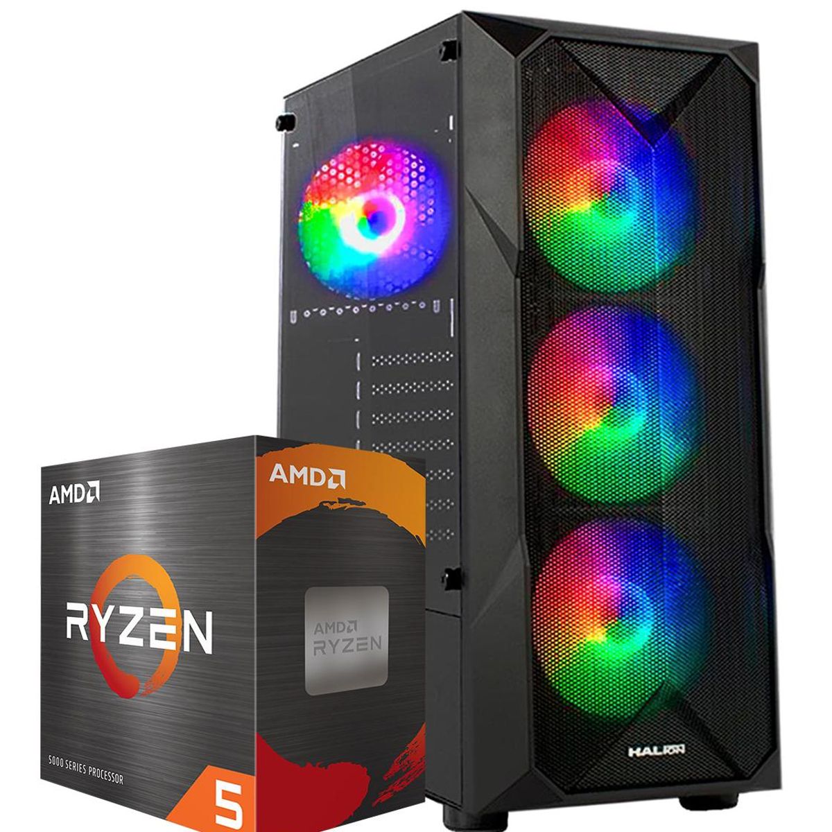AMD - Computadora GAMER RYZEN 5 5500 RAM 32GB SSD 1TB VIDEO 6GB MONITOR 24" FULL HD