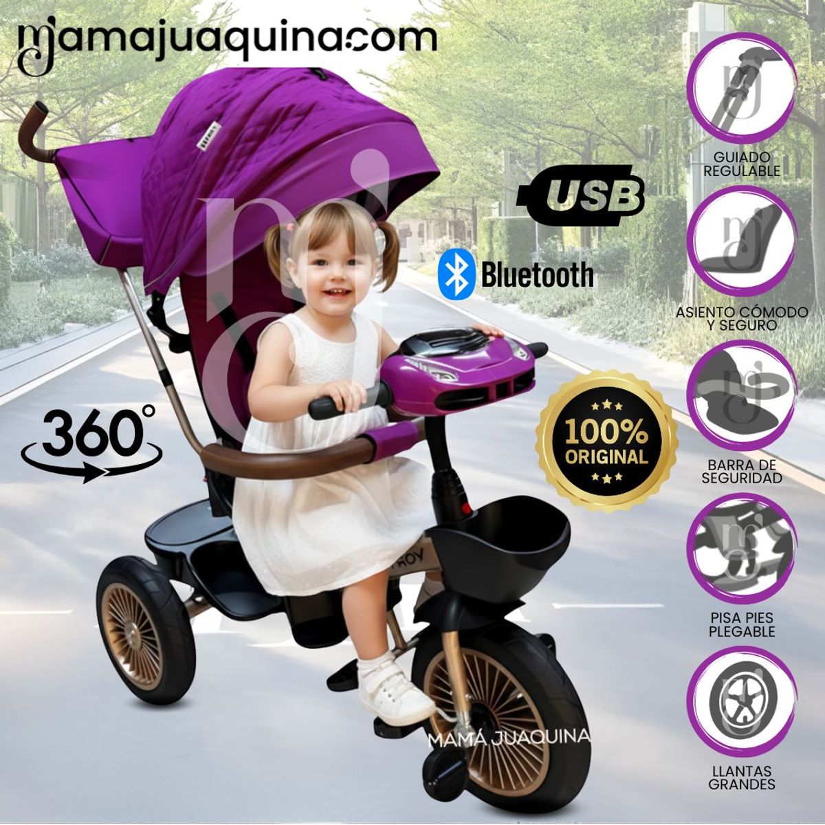 BABY - Triciclo Guiador Giratorio «LEVONN VORTEX» con Bluetooth Pink