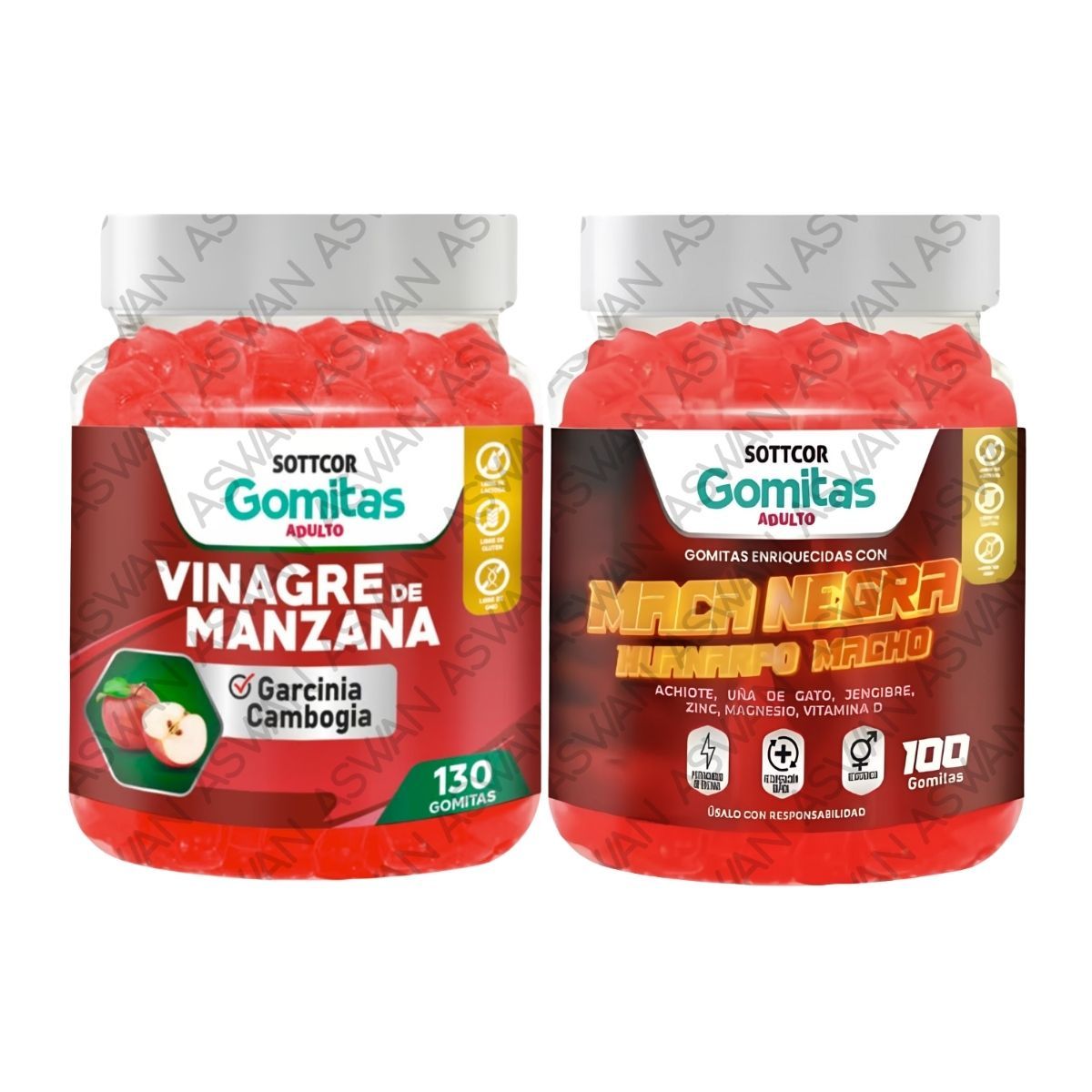 GENERICO - PACK ADULTO VINAGRE DE MANZANA & MACA NEGRA 130 GOMITAS - SOTTCOR