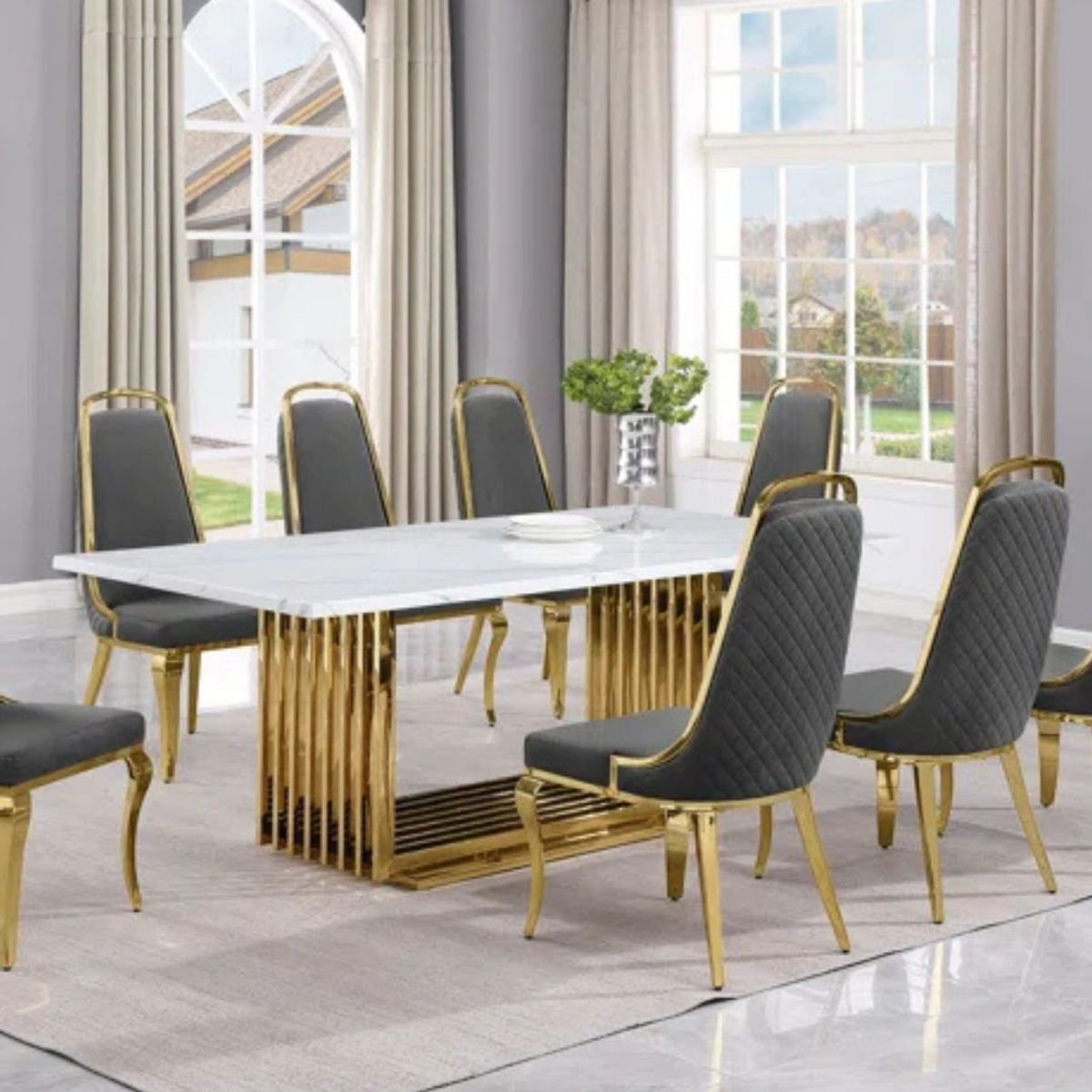 GENERICO - Juego de Comedor Basel Urban - Dorado y Gris