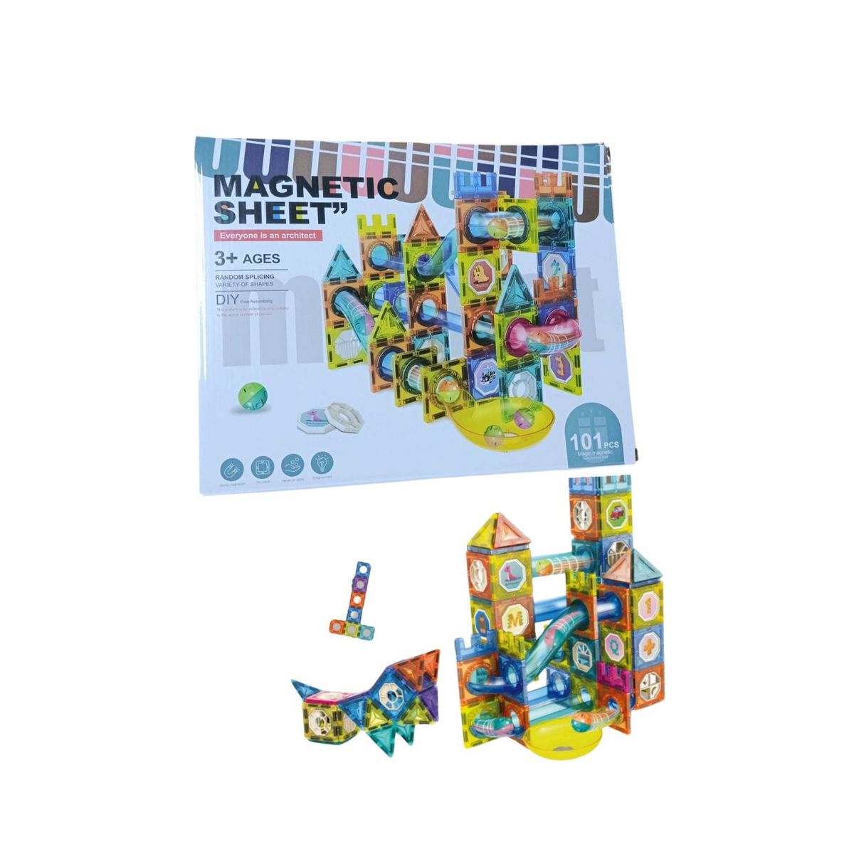 GENERICO - Pista de Canicas Bloques Magnéticos 3D de Construcción 101pc