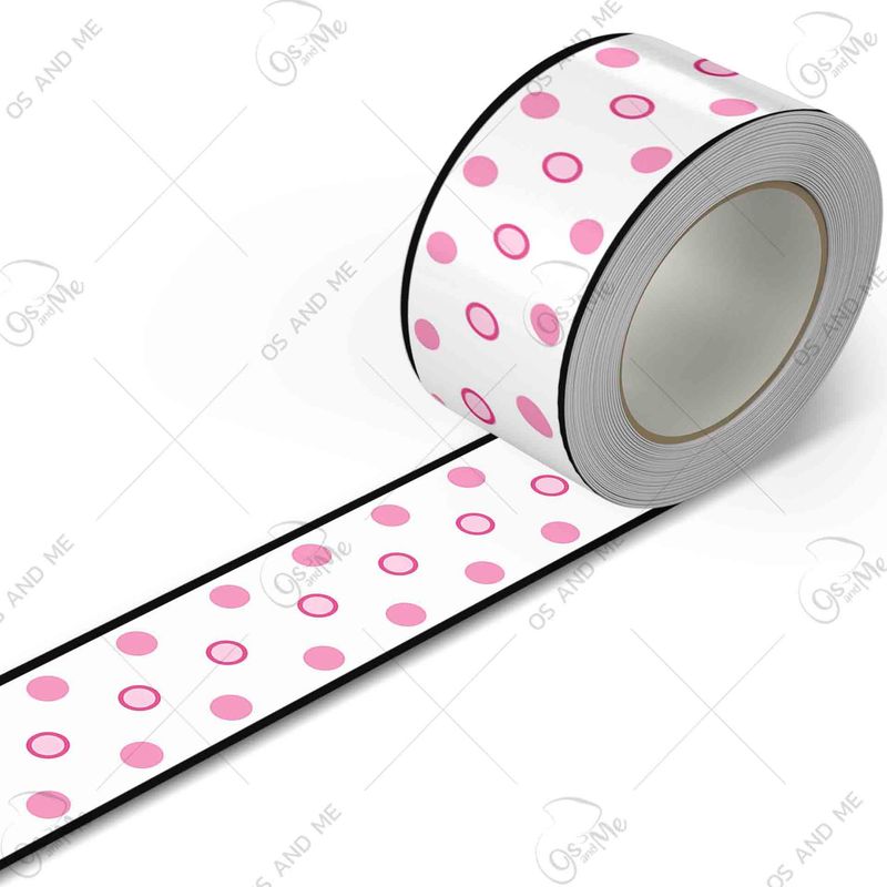 GENERICO - Cenefa Moderna Autoadhesiva Decorativa – Blanco puntos rosa – 5.92 mts