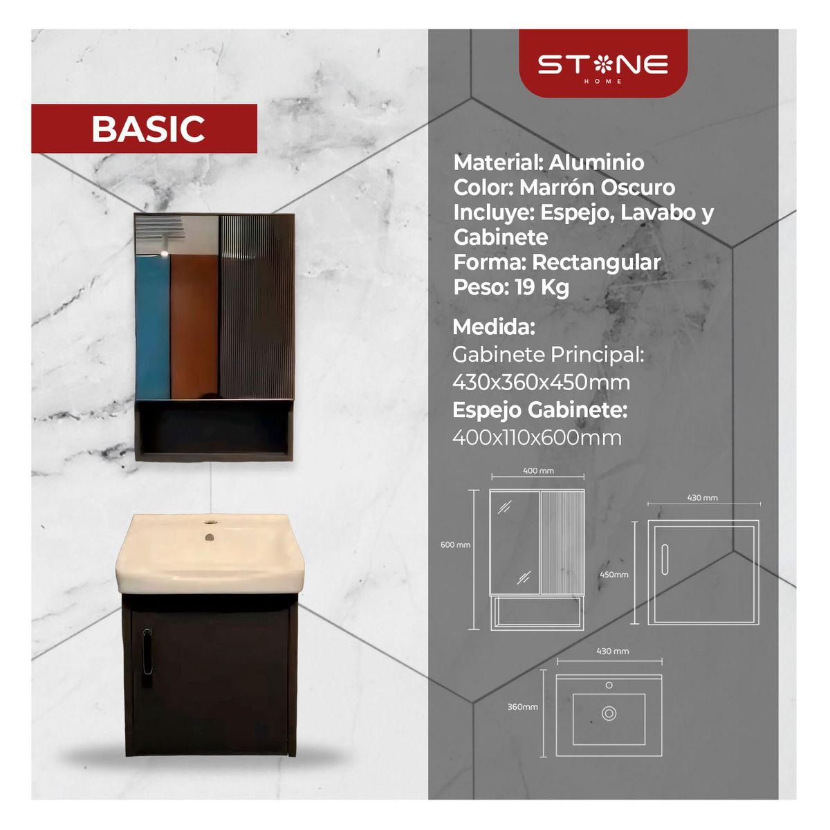STONE - VANITORIO MINIMALISTA BASIC MARRÓN STONE