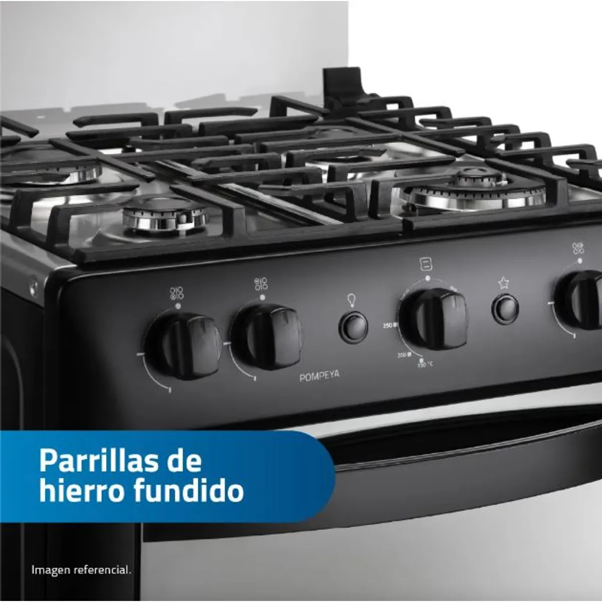 Cocina a Gas Indurama POMPEYA 4 Hornillas Zafiro Negra, marca INDURAMA - Foto Principal