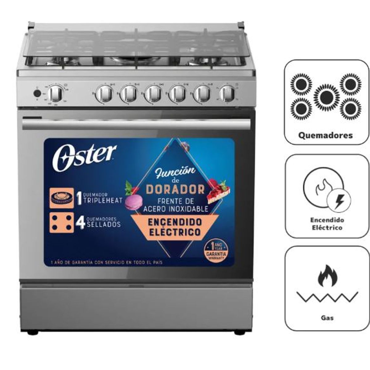 OSTER - Cocina a Gas Oster OS-PGSGMICA305HSSGM 30 5 Hornillas Silver