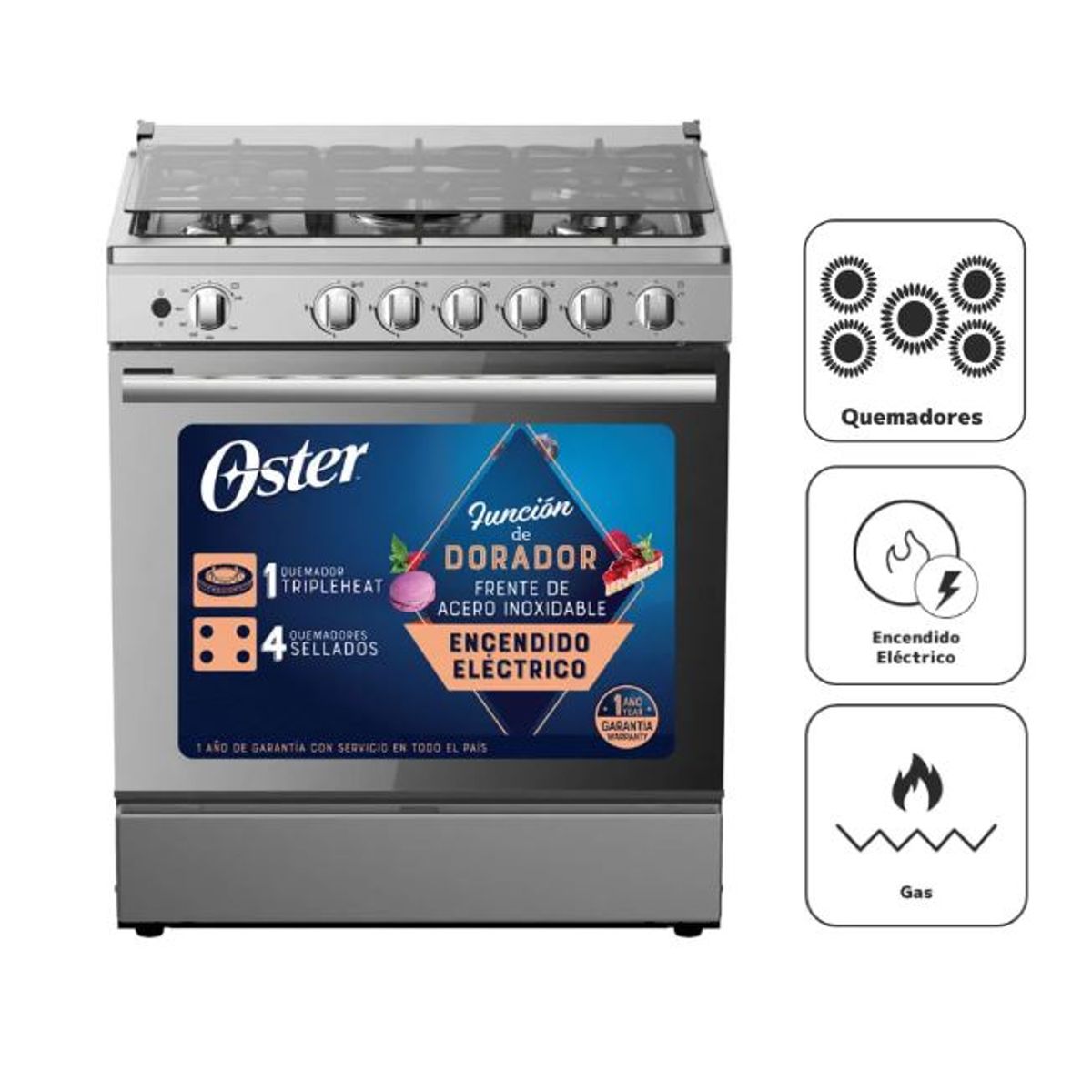 OSTER - Cocina a Gas Oster OS-PGSGMICA305HSSGM 30 5 Hornillas Silver