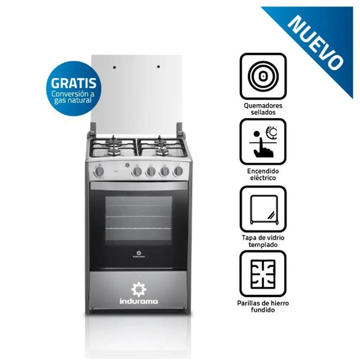 INDURAMA - Cocina Gas Indurama CORUÑA QZ Croma 4 Hornillas