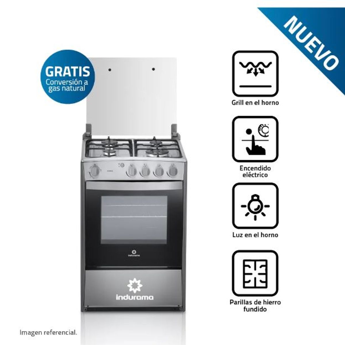 INDURAMA - Cocina Indurama Olvera 24 4 Hornillas Croma