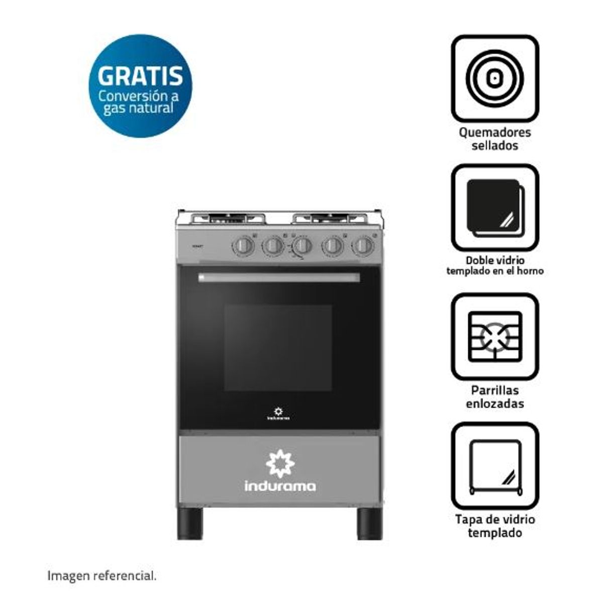 INDURAMA - Cocina Indurama Vernet 24 Gris 4 Hornillas