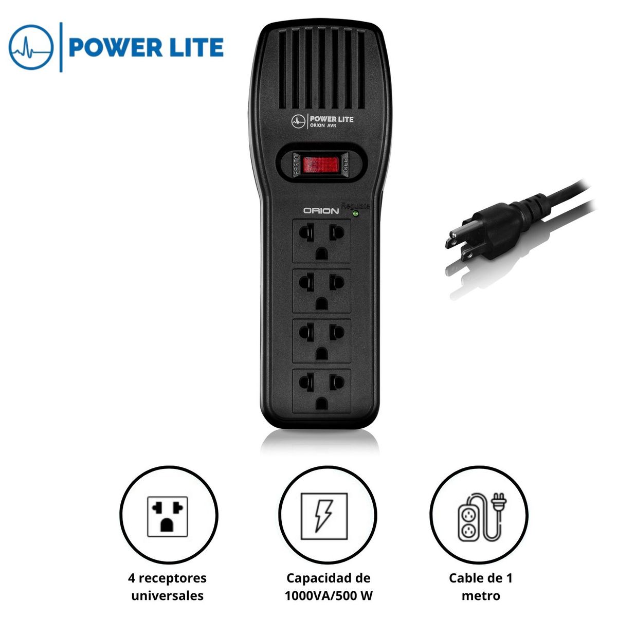 POWER LITE - Regulador de Voltaje Automático Power Lite 1000VA 4 Salidas Protegidas