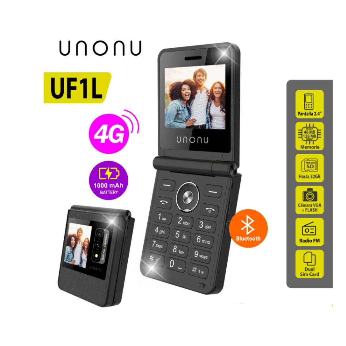 UNONU - CELULAR BASICO  UNONU UF1L TAPA  4G PANTALLA 2.4"