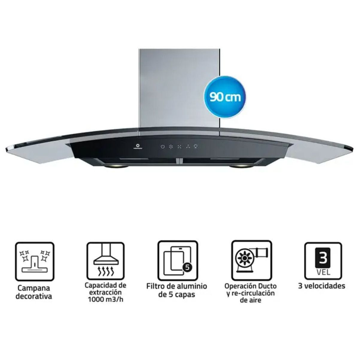 INDURAMA - Campana Extractora tipo chimenea Acero Inox Indurama CEI-90NEVC