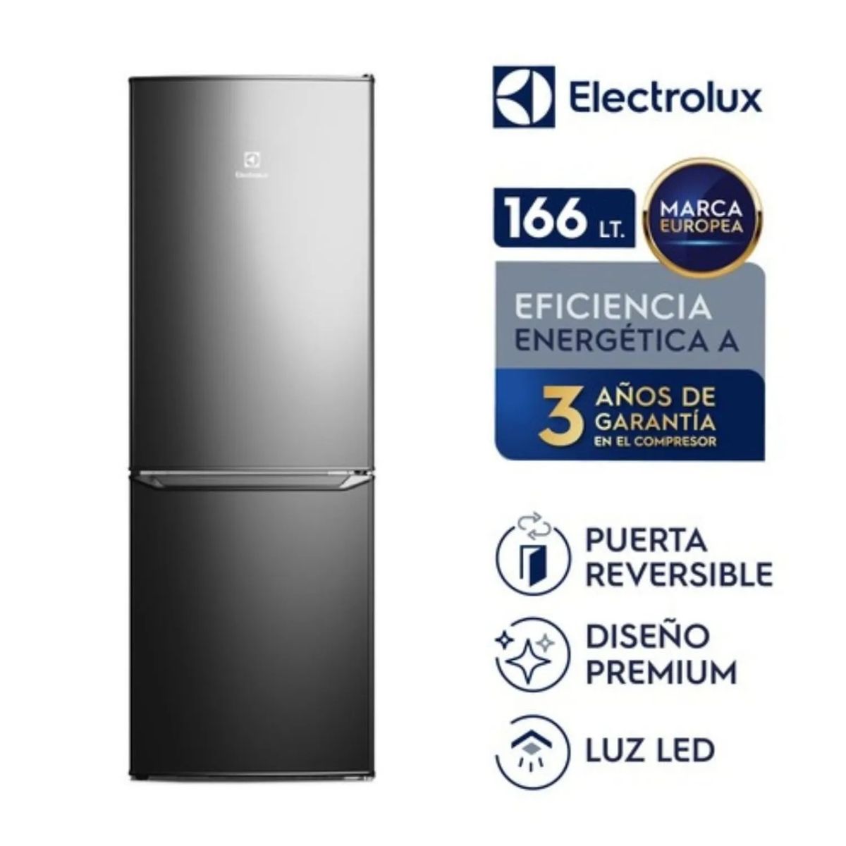 ELECTROLUX - Refrigeradora Bottom Freezer Electrolux 166 LT. ERB162HB - Negro