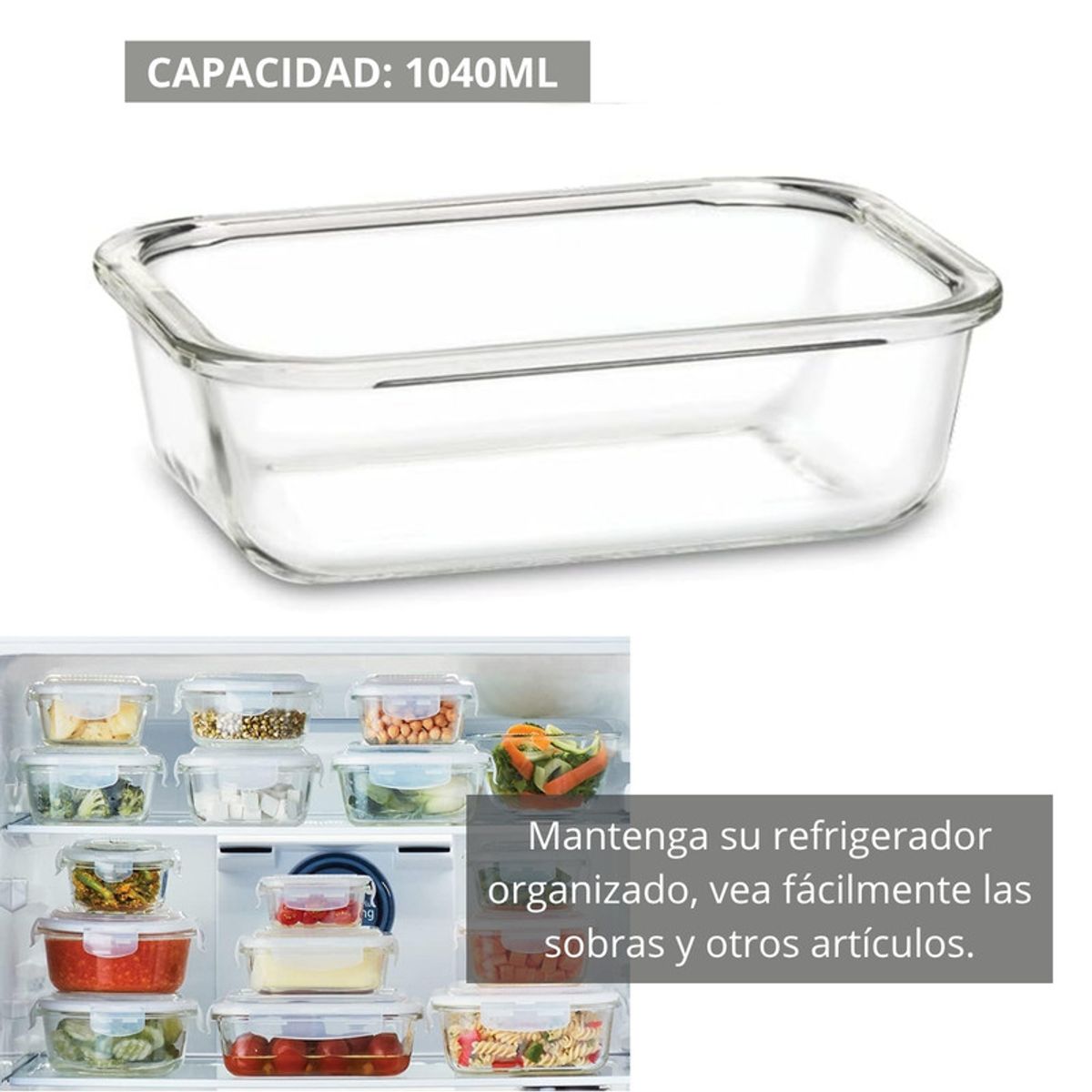 PENTHA - Taper de Vidrio Hermético Rectangular 1040ml