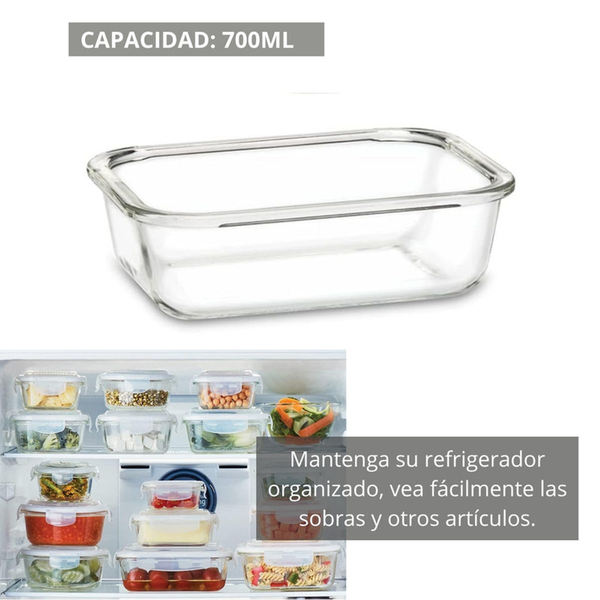 PENTHA - Taper de Vidrio Hermético Rectangular 700ml