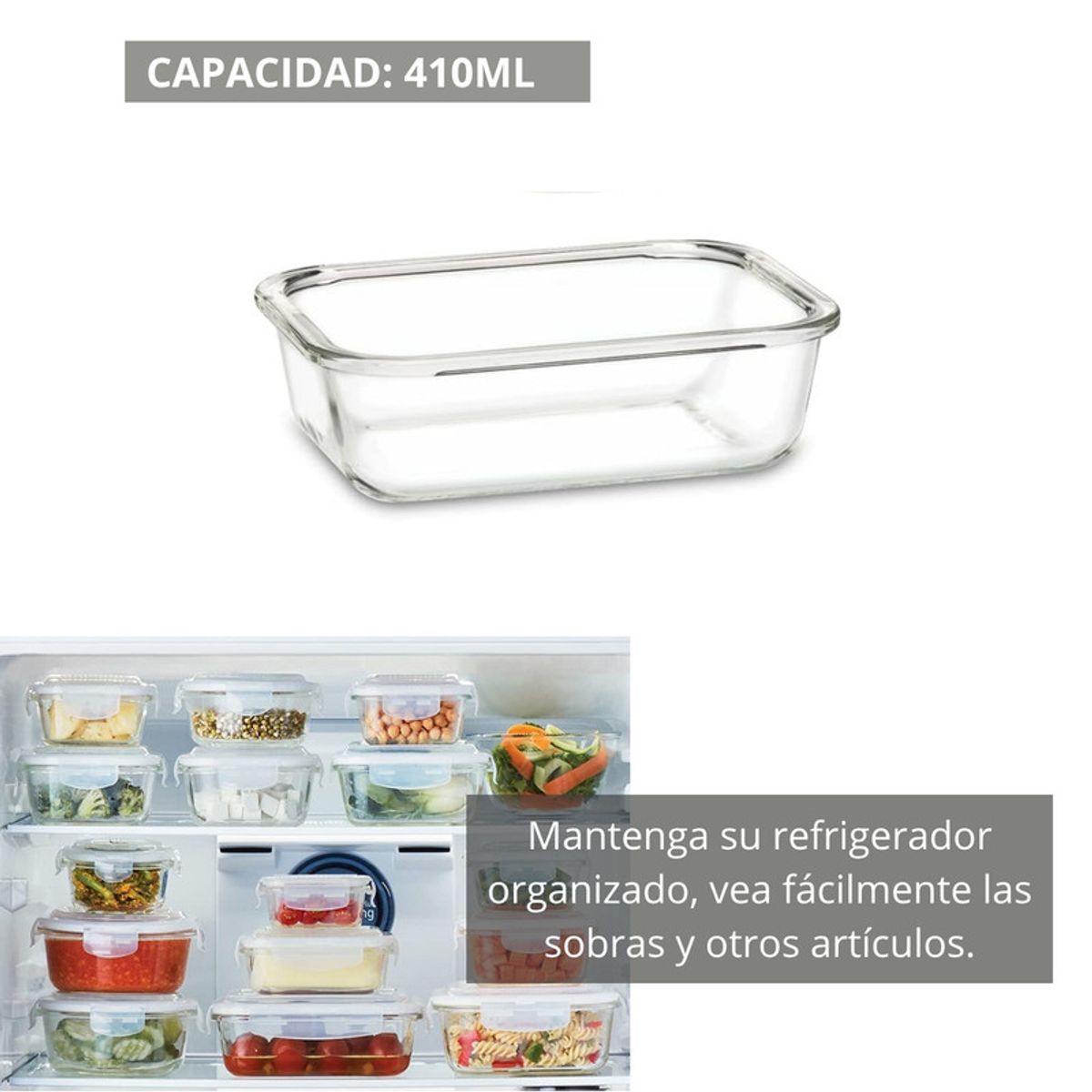 PENTHA - Taper de Vidrio Hermético Rectangular 410ml