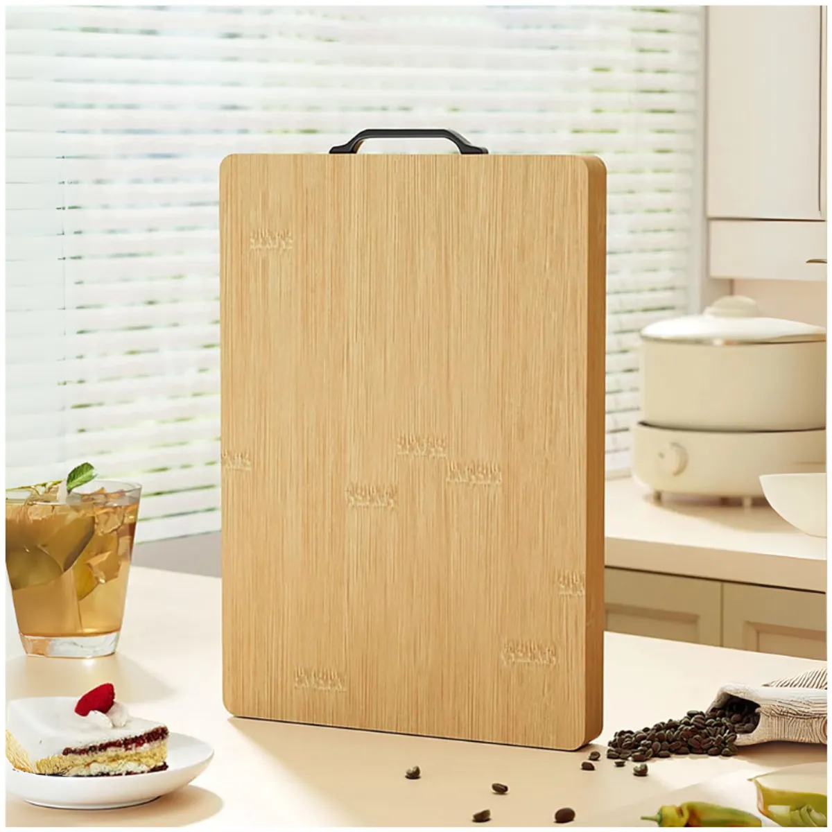 INSPIRA MARKET - Tabla de Picar Cocina Bambú con Asa Negra