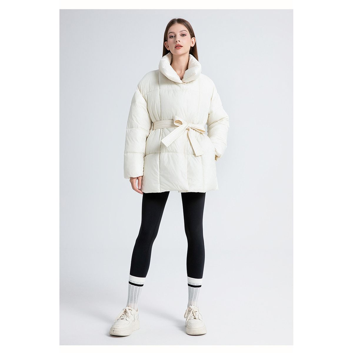 GENERICO - CASACA CASUAL LARGA MUJER CON CINTURON