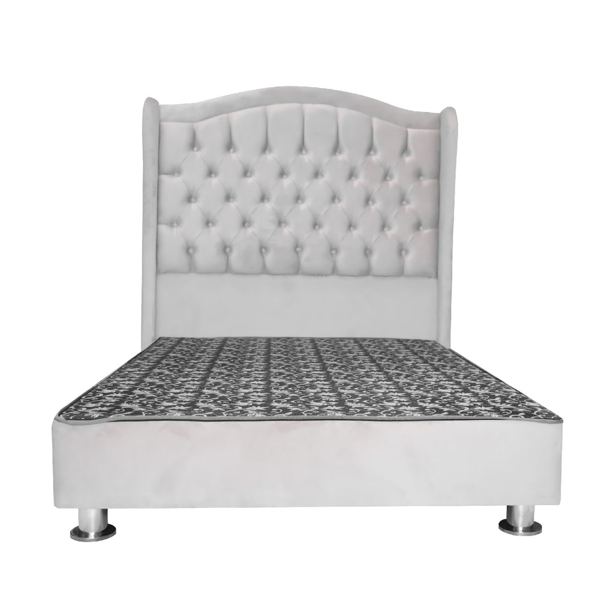 MUEBLES MACRUMO - Cama tapizada Princesa Queen - Color Gris claro