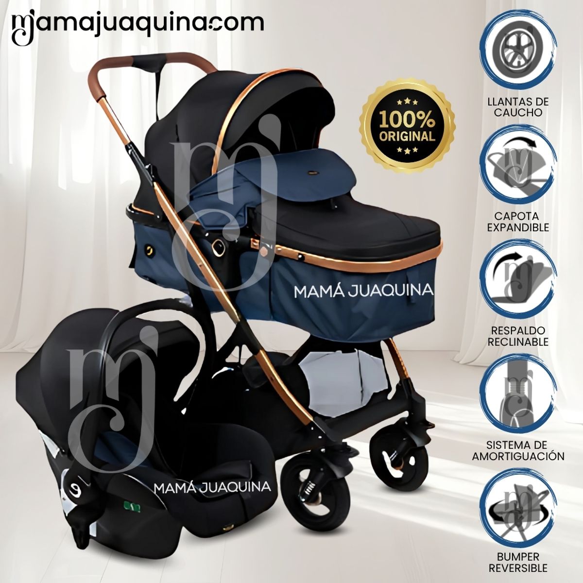 Baby - Coche Moisés Travel System «RONDA PRIME» con Porta bebé Blue