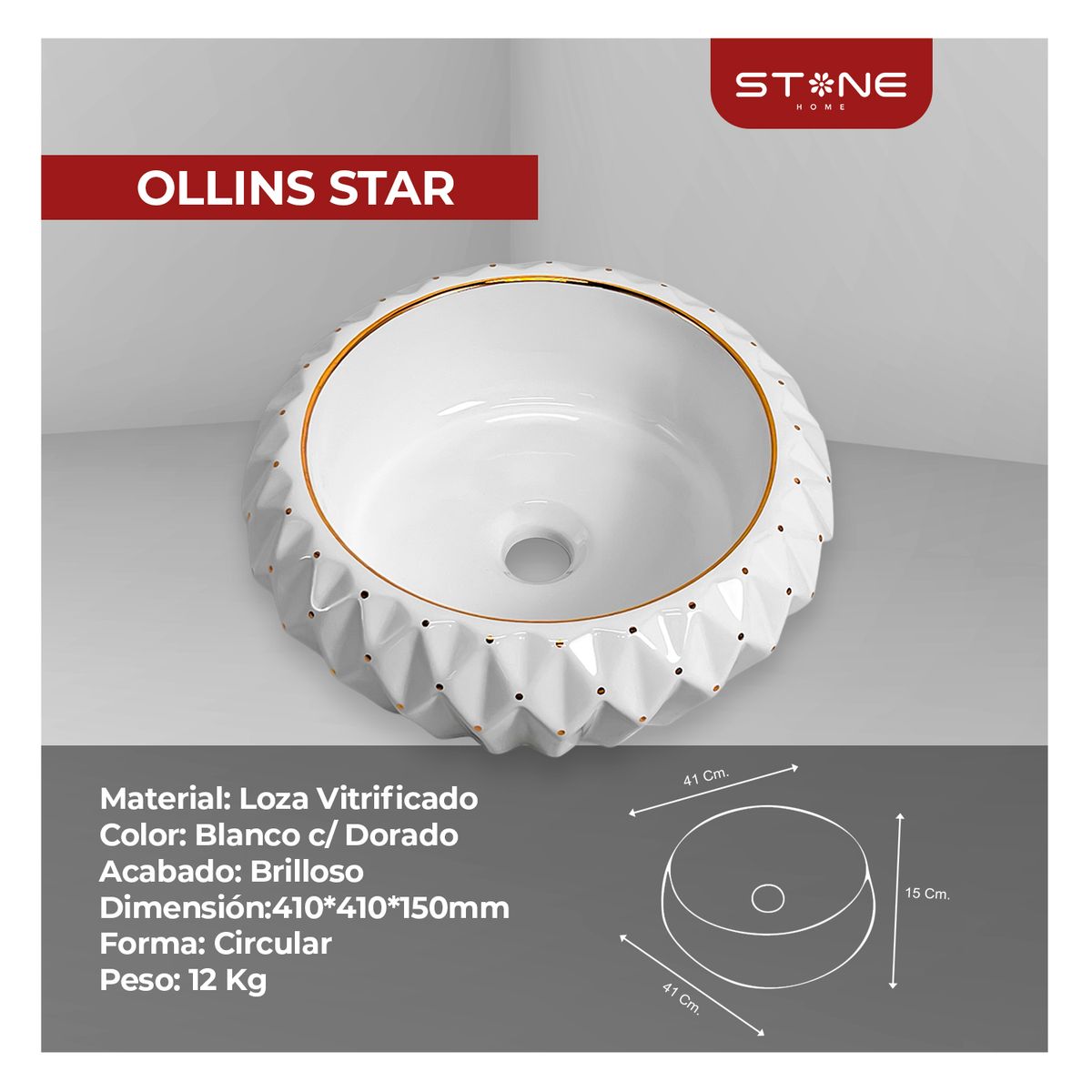 STONE - LAVAMANO REDONDO OLLINS STAR STONE