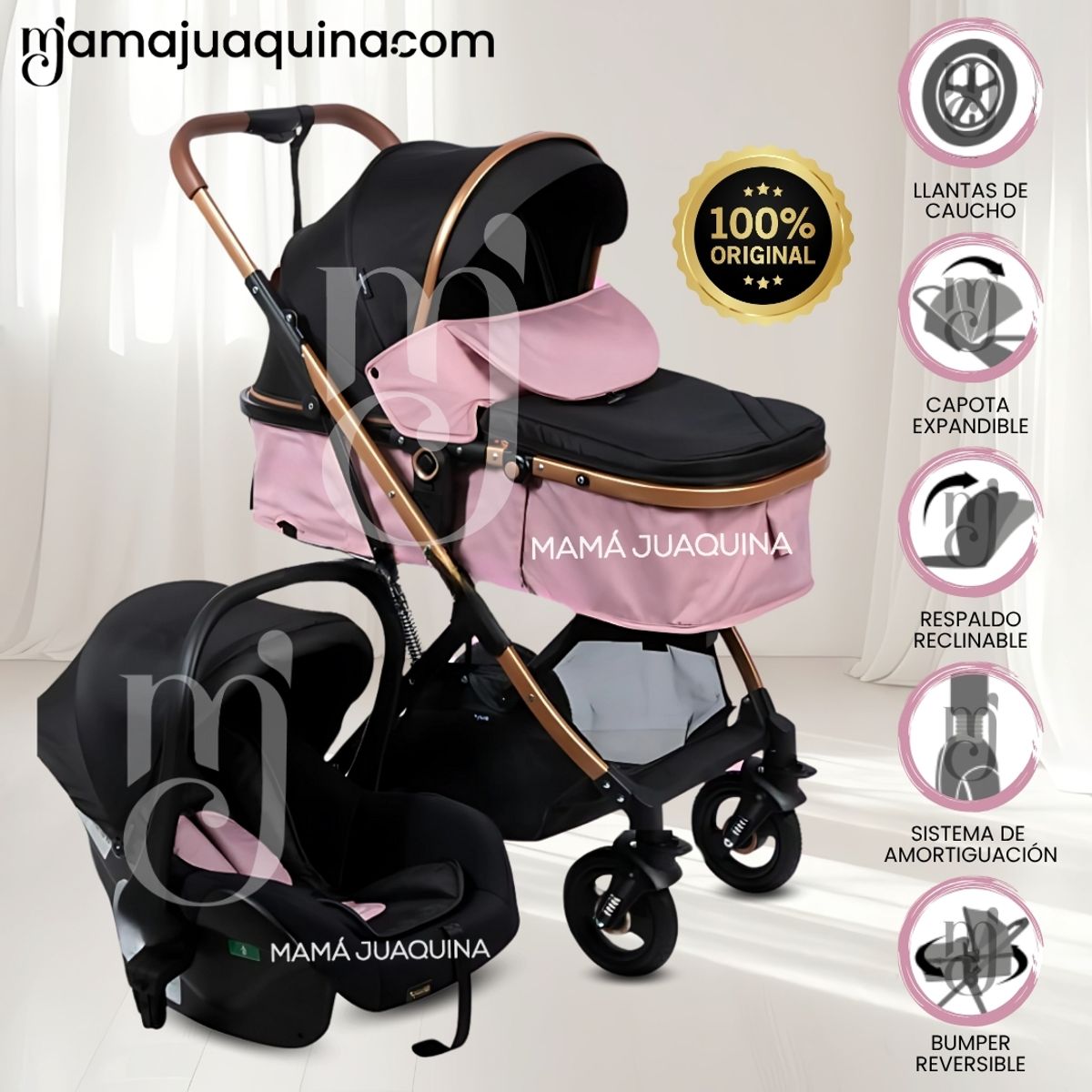 BABY - Coche Moisés Travel System «RONDA PRIME» con Porta bebé Pink