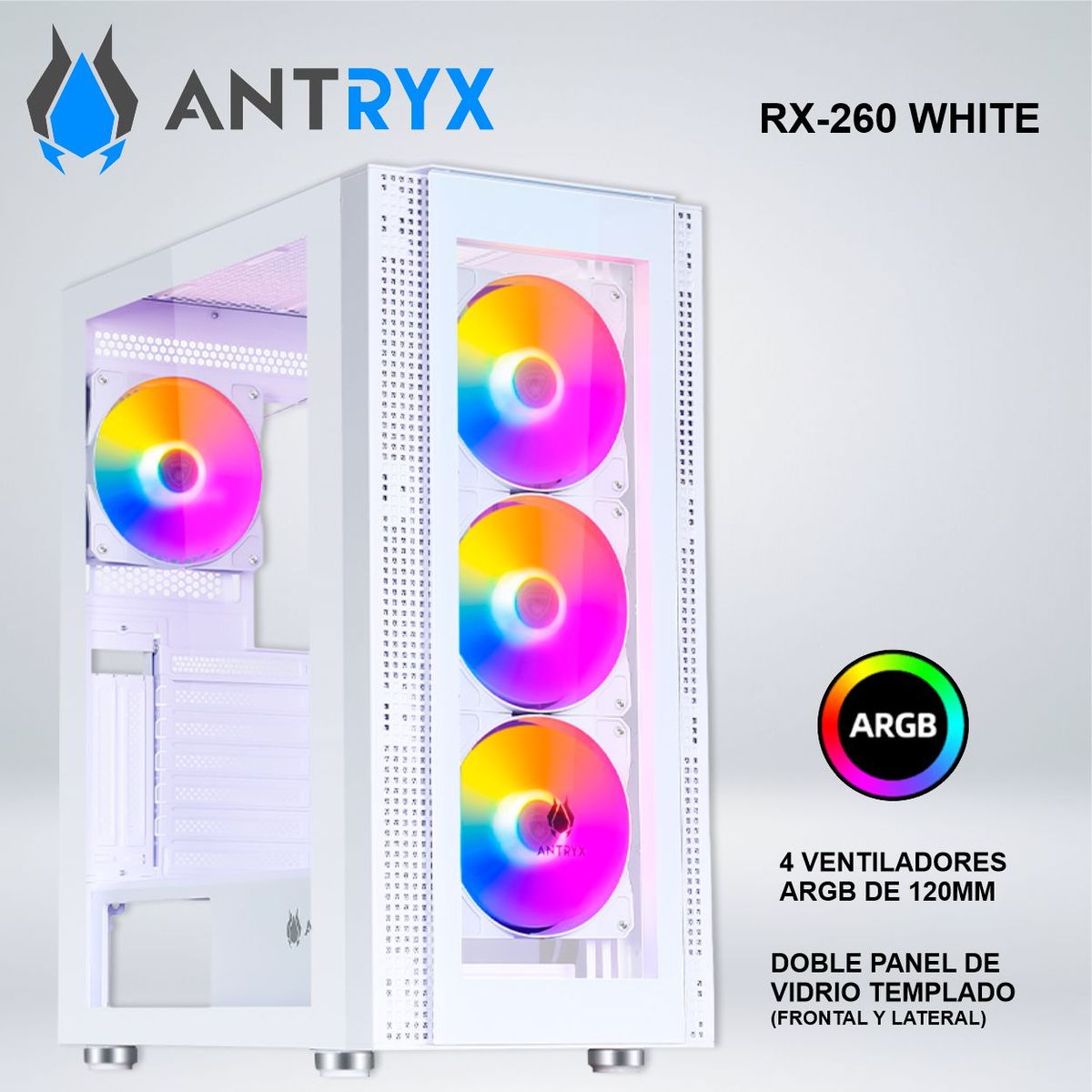 ANTRYX - CASE ANTRYX RX-260 WHITE USB30 FRGB FAN X4 VIDRIO TEMPLADO