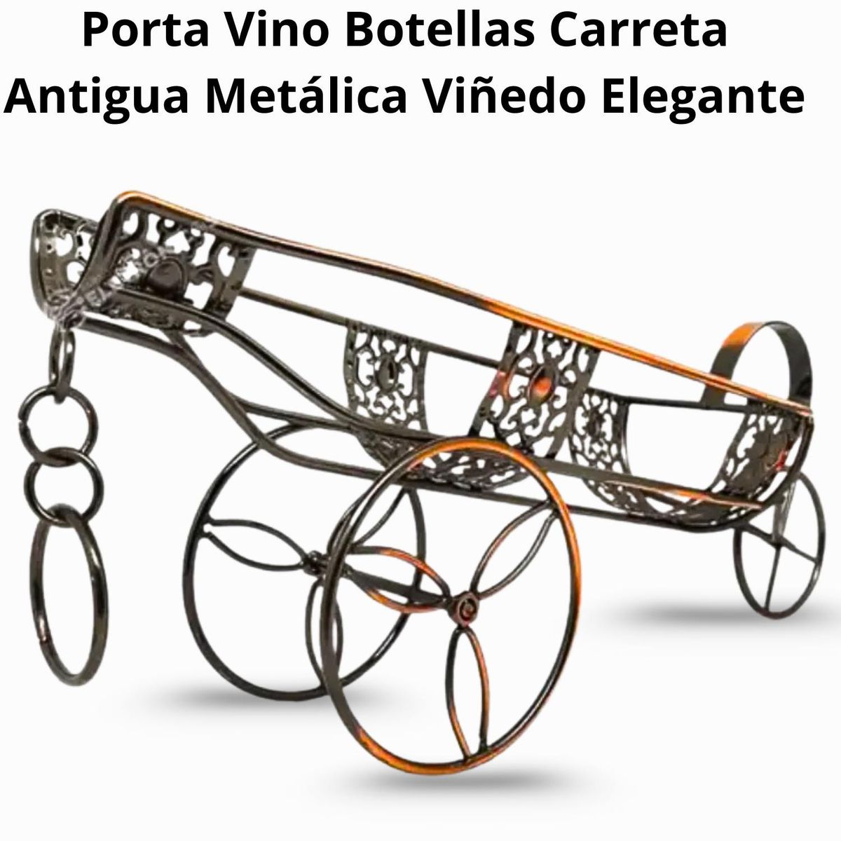 GENERICO - Porta Vino Botellas Carreta Antigua Metálica Viñedo Elegante