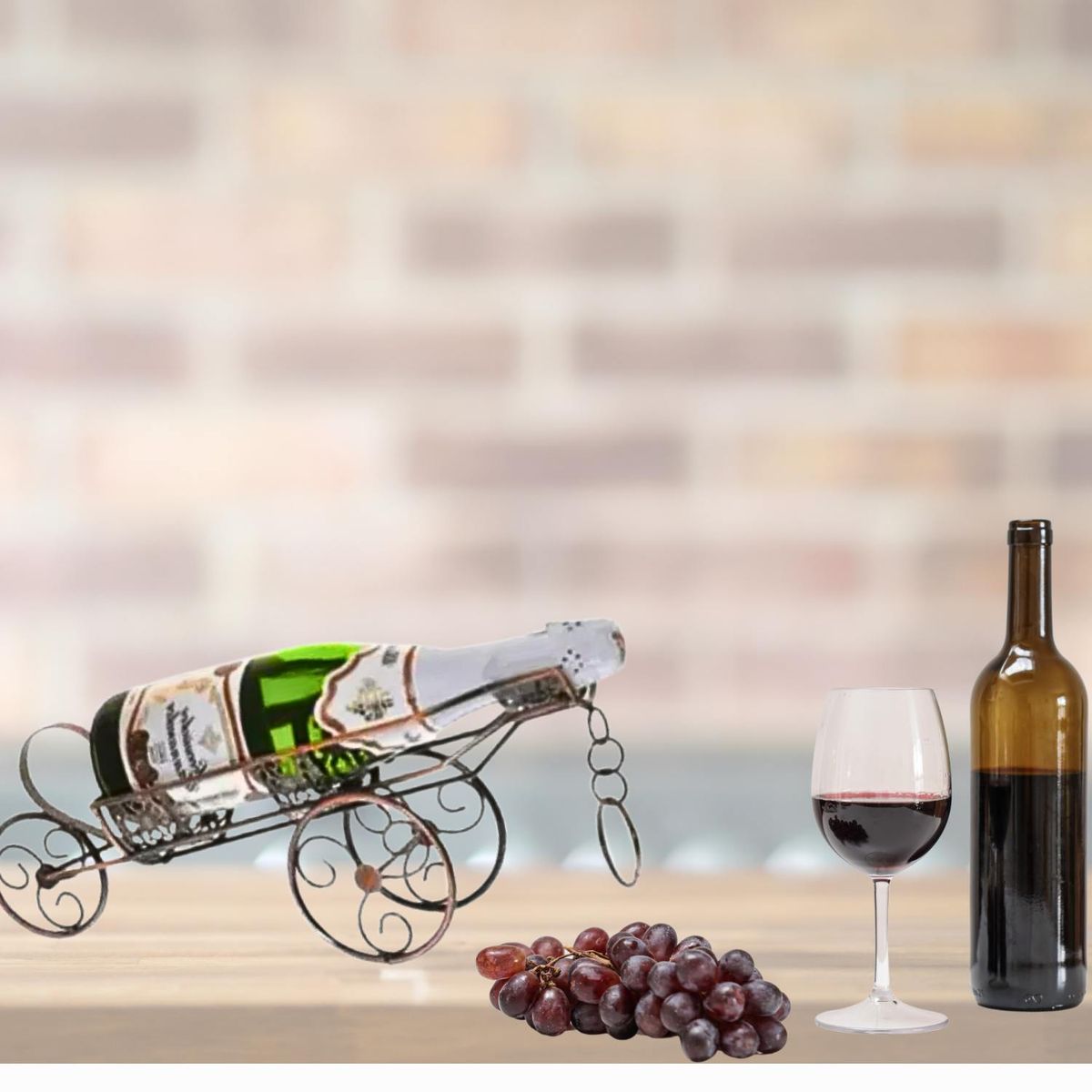 GENERICO - Porta Vino Botellas Carreta Antigua Metálica Viñedo Elegante