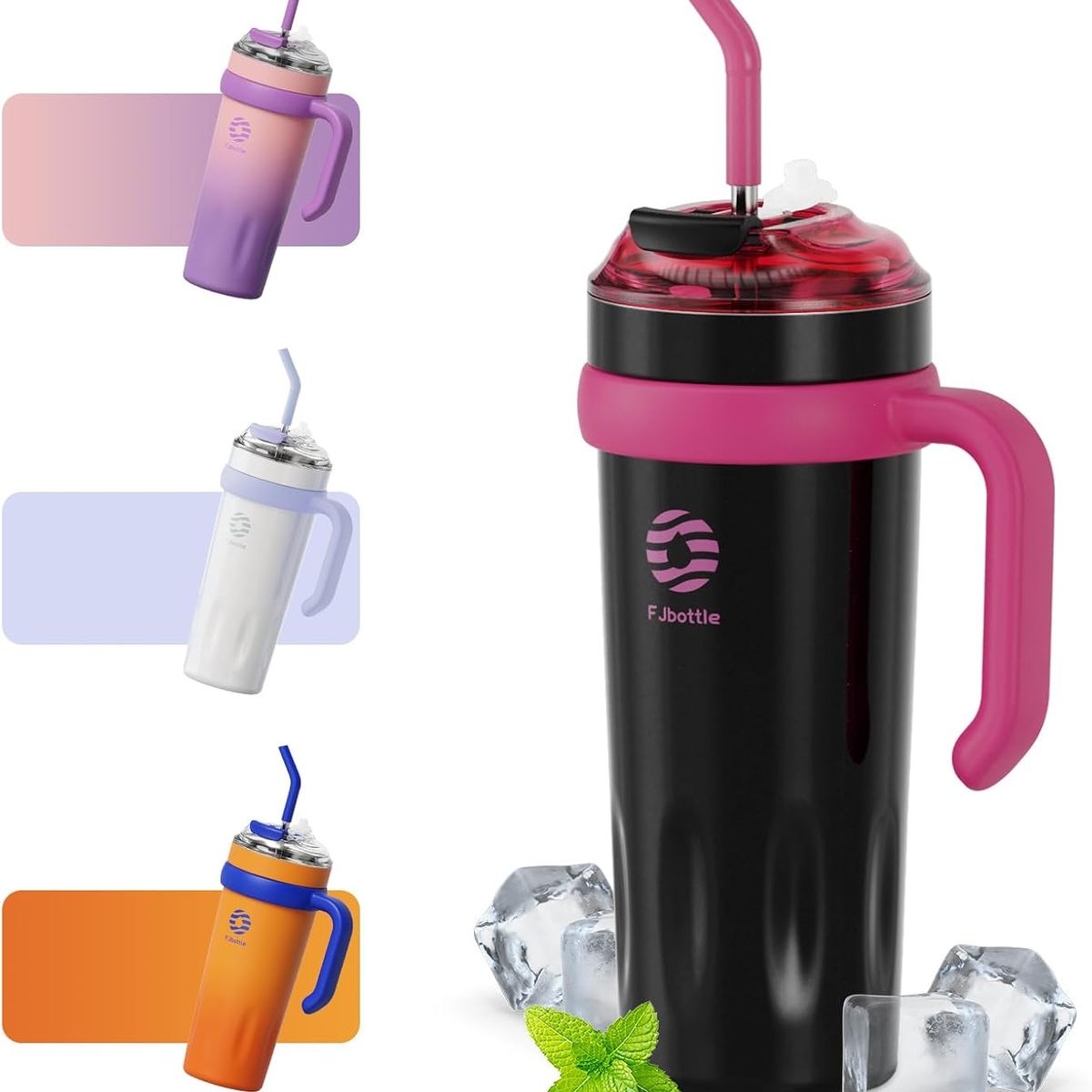 FJBOTTLE - FJBottle - Botella Mug con cañita Témico acero con tapa de tritán 40oz - Negro