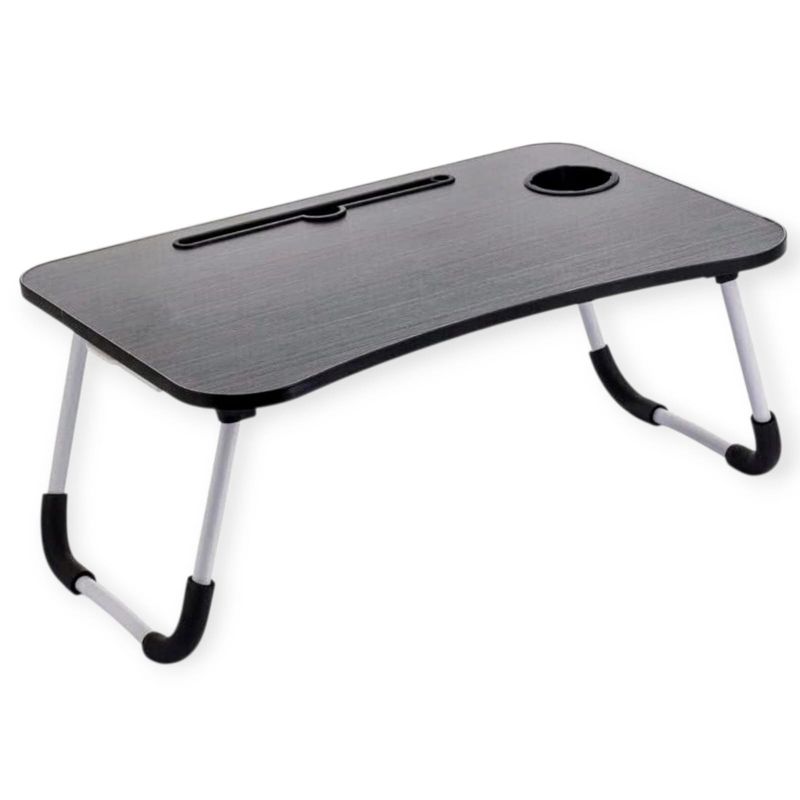 GENERICO - MESA PLEGABLE PARA LAPTOP CON RANURA Y POSAVASOS - NEGRO
