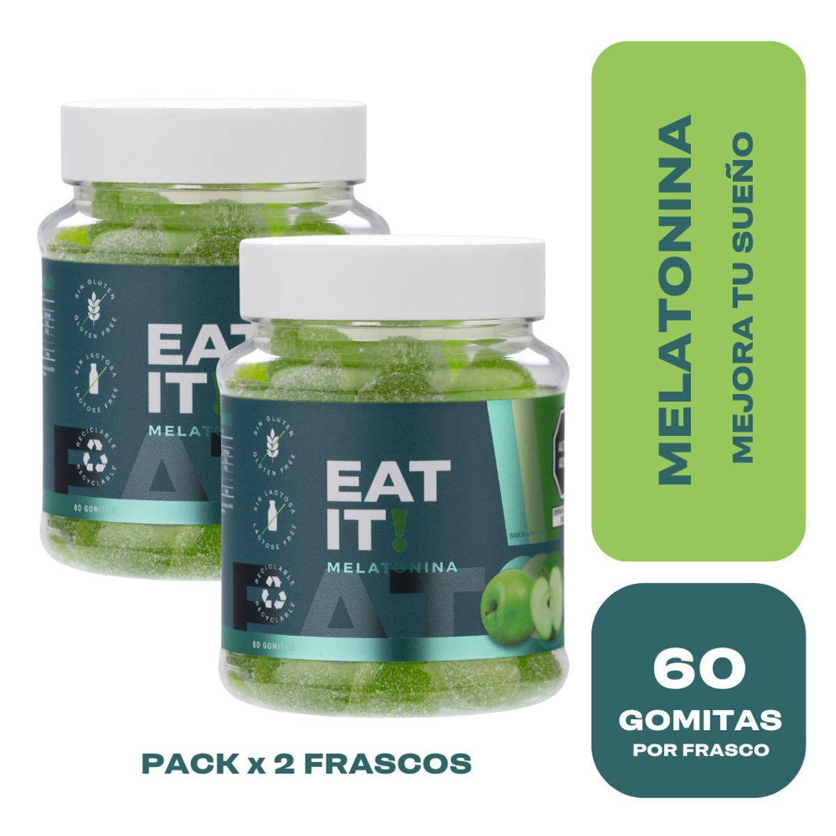 EAT IT SHAKE IT DRINK IT - EAT IT MELATONINA GOMITAS SABOR A MANZANA PACK X 2 FRASCOS