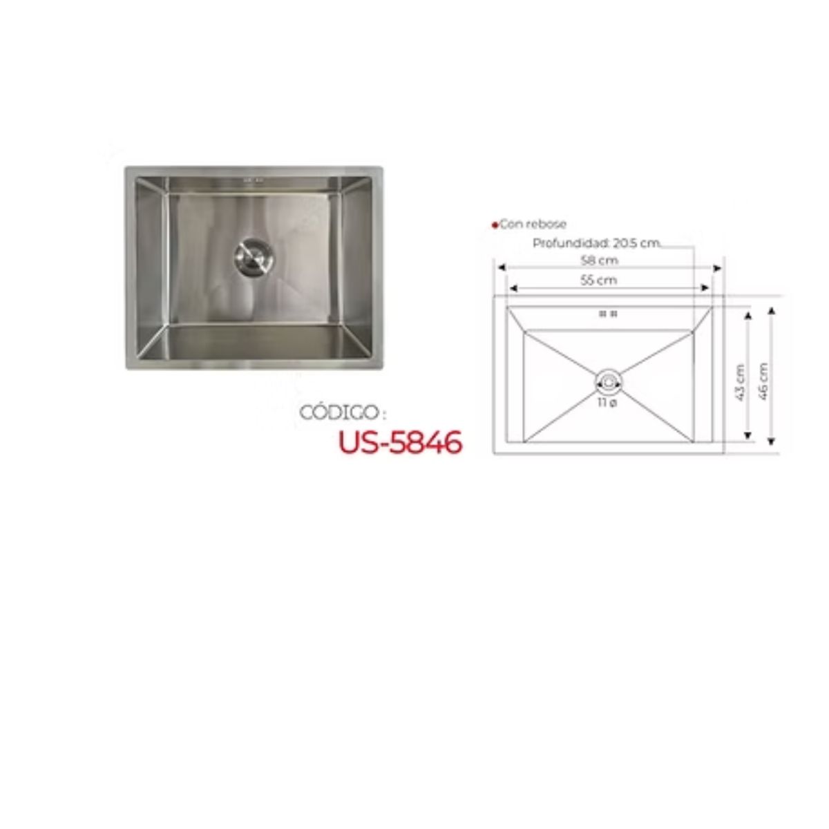 XM - Lavadero de Cocina 1 Poza Acero - US-5846