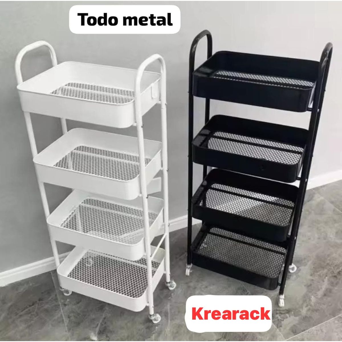 GENERICO - CARRITO ORGANIZADOR MULTIUSO 4 NIVELES METAL NEGRO