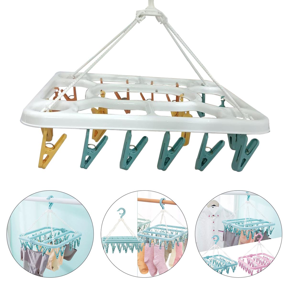 GENERICO - Colgador o Tendedero de ropa con múltiples clips o ganchos