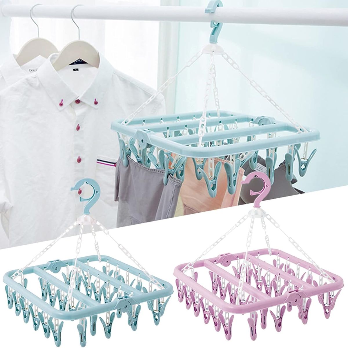 GENERICO - Colgador o Tendedero de ropa con múltiples clips o ganchos