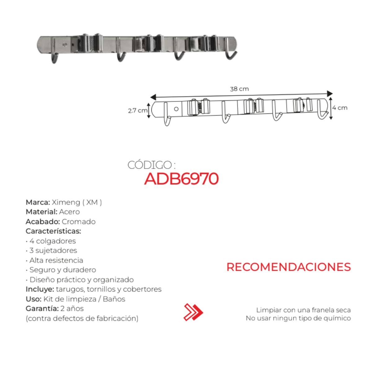 GENERICO - Clip Sujetador Para Trapeador CGancho de Acero Inox