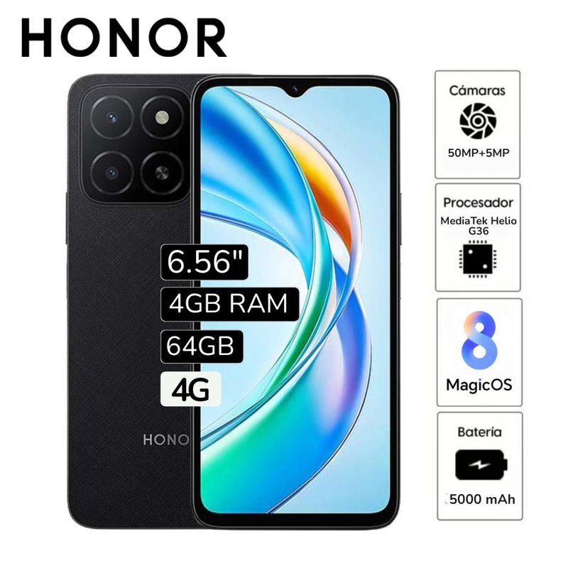 HONOR - Celular Honor X5B 6.5"  Pulg.  4GB RAM 64GB 50MP - NEGRO