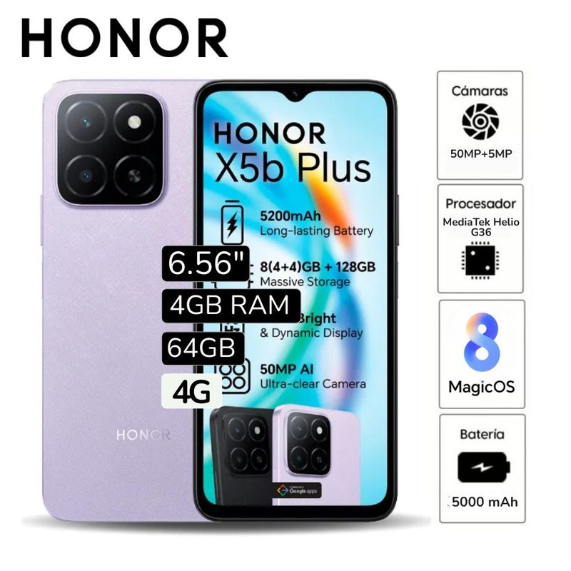 HONOR - Celular Honor X5B 6.5"  Pulg.  4GB RAM 64GB 50MP - Violeta