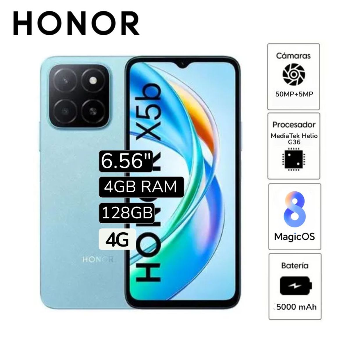 HONOR - Celular Honor X5B 6.5"  Pulg.  4GB RAM 128GB 50MP - Azul