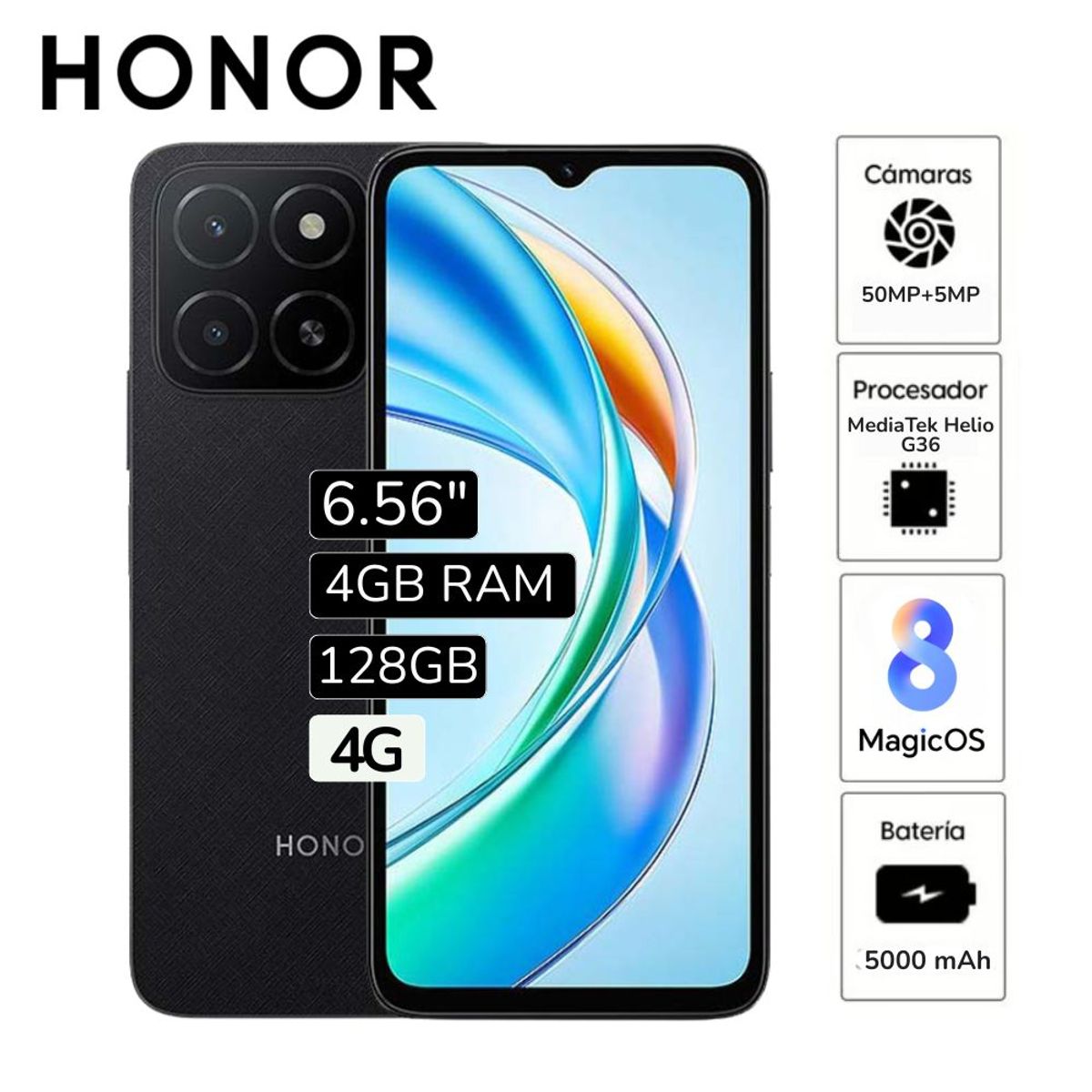 HONOR - Celular Honor X5B 6.5"  Pulg.  4GB RAM 128GB 50MP - Negro