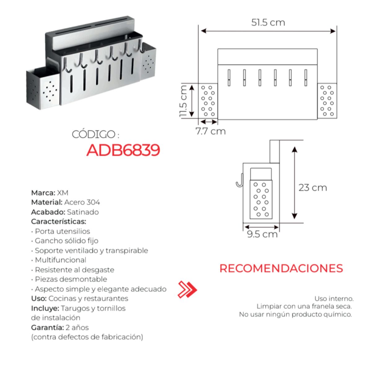 GENERICO - Porta Utensilios de Cocina Acero Inoxidable - ADB6839
