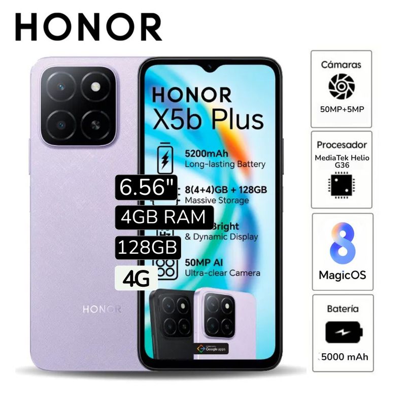 HONOR - Celular Honor X5B 6.5"  Pulg.  4GB RAM 128GB 50MP - Violeta
