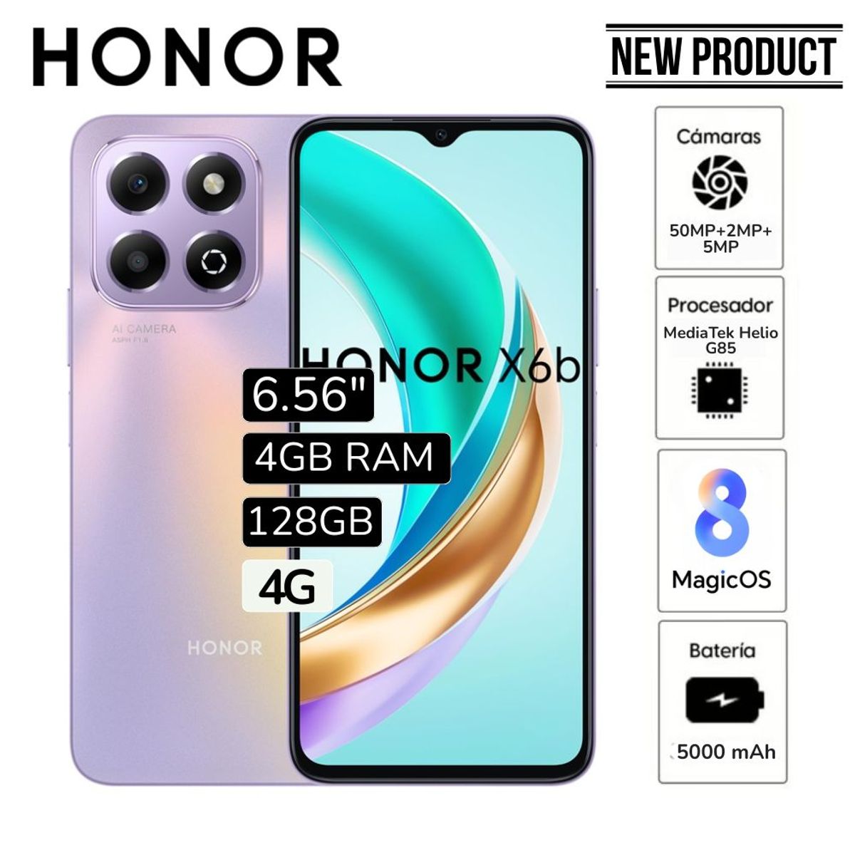 HONOR - Celular Libre Honor X6B 6.5"  Pulg  4GB RAM 128GB - VIOLETA
