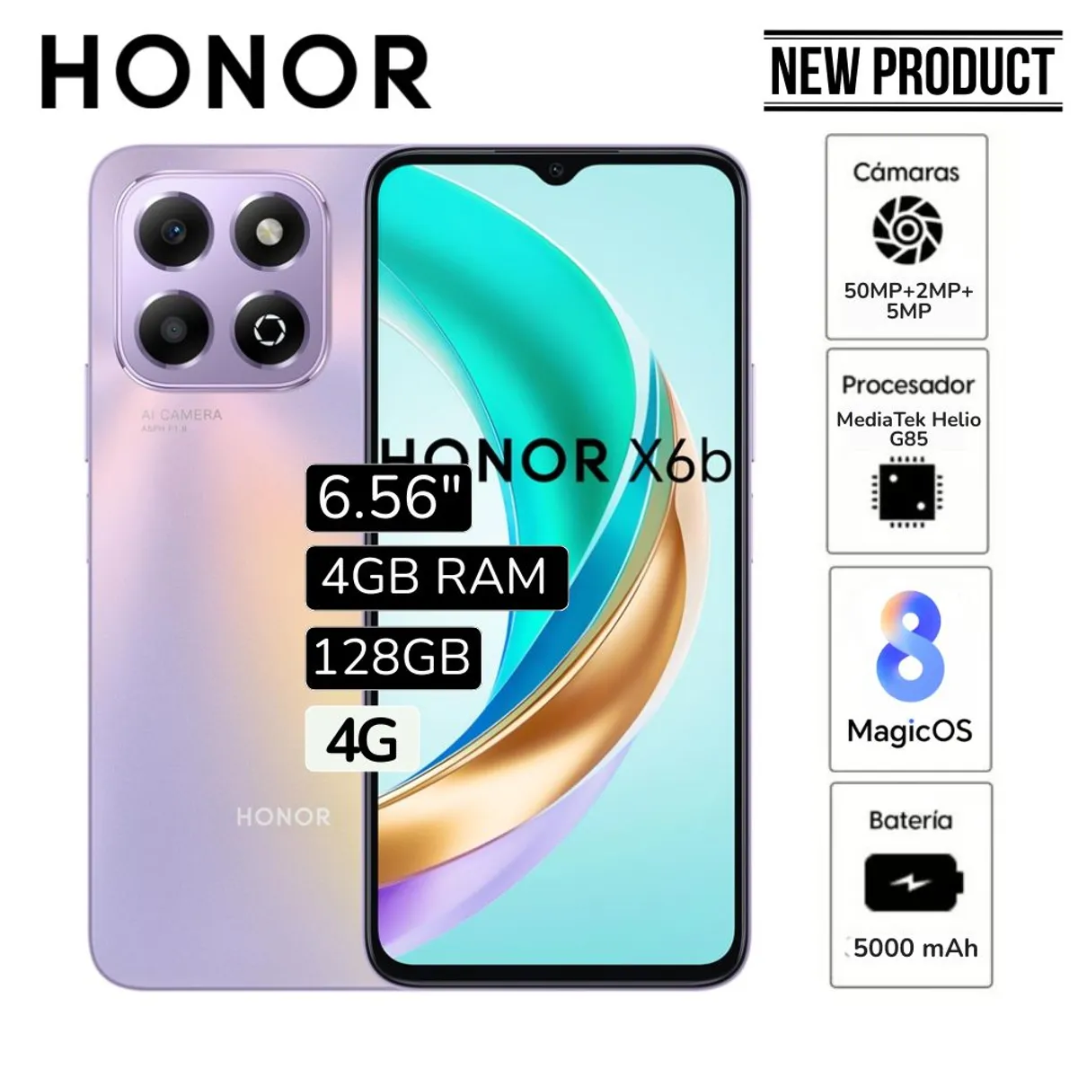 HONOR - Celular Libre Honor X6B 6.5"  Pulg  4GB RAM 128GB - VIOLETA