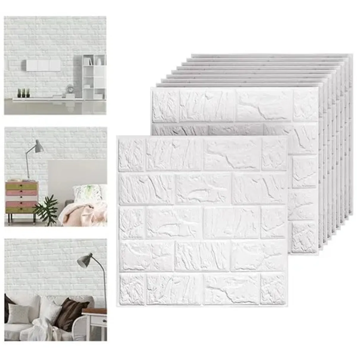 EVERSO - Pack 10 Lamina Papel Mural Autoadhesivo 3d Ladrillo 70x77