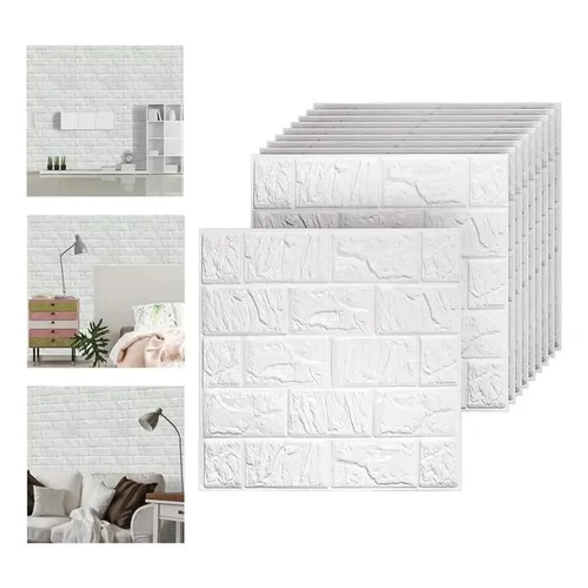 EVERSO - Pack 10 Lamina Papel Mural Autoadhesivo 3d Ladrillo 70x77